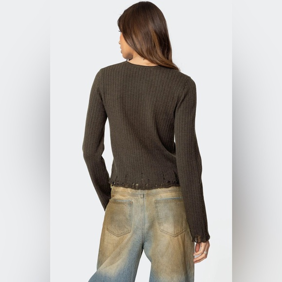 Edikted Distressed Ribbed Knit Sweater - Picture 2 of 10